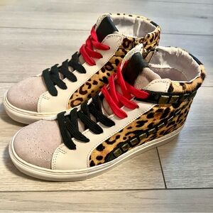 Steve Madden Tracey-L Leopard Print Haircalf High-Top Sneakers | Size 6.5